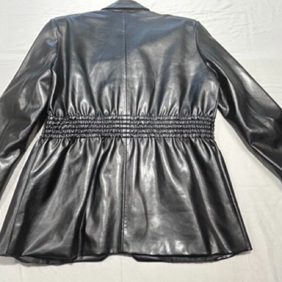 Share STEVE MADDEN Frida Faux-Leather Jacket Smocked Elastic Waist Shirted Black - Picture 2 of 6